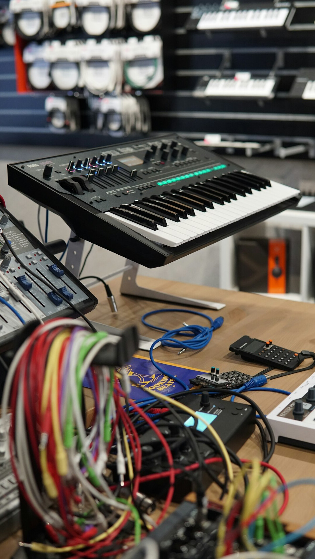 Broadcast control desk with equipment racks