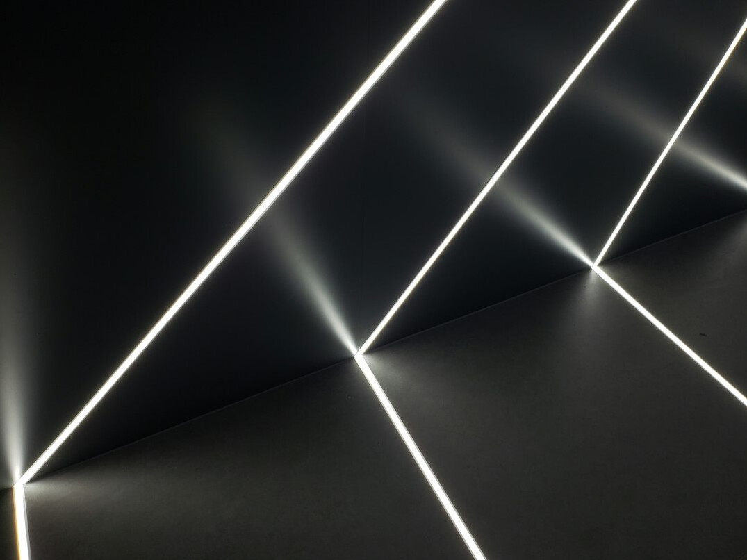 Studio lighting grid with colourful beams