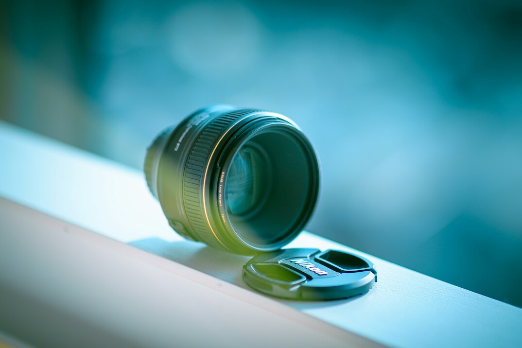 Close-up of a professional camera lens